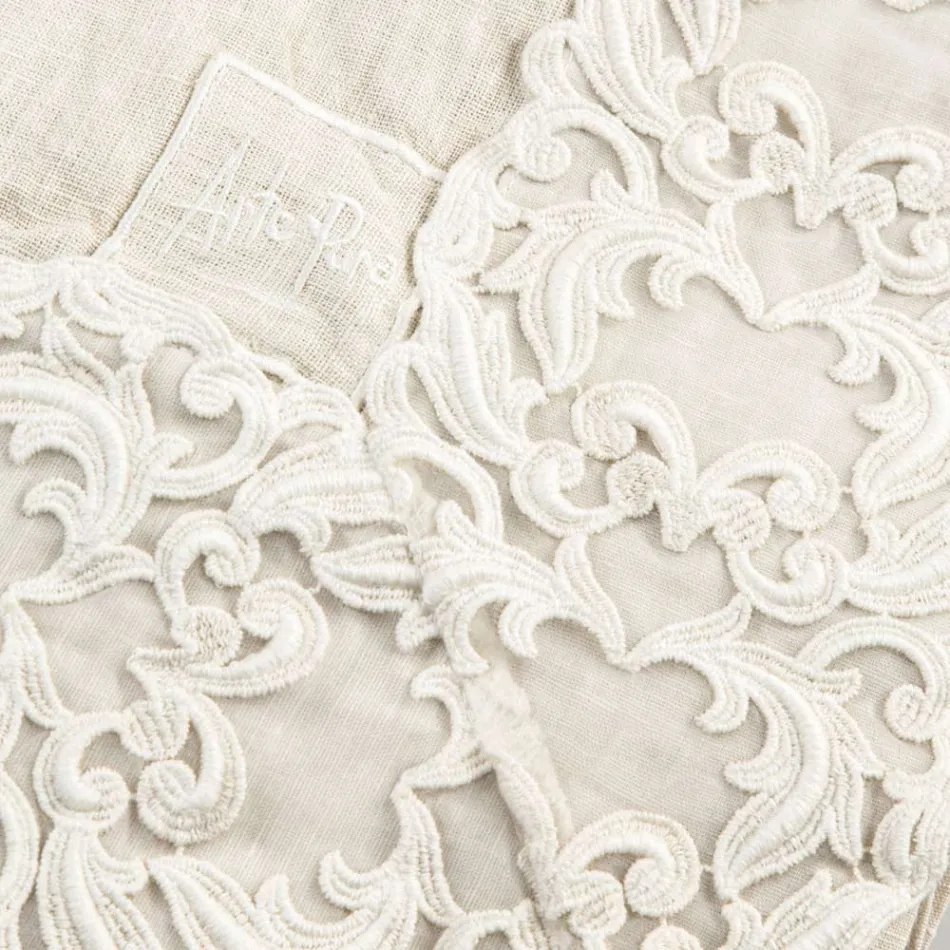 Rektangulær dug i beige hør med Artisan Luxury Farnese Lace - Kippel Viadurini