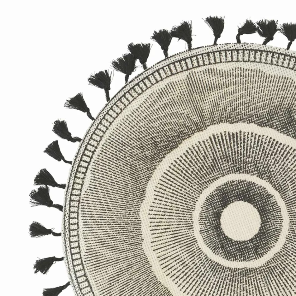 Rund morgenmad dækkeserviet i jute med sorte frynser 12 stykker - Casside Viadurini