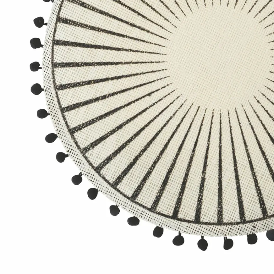Rund morgenmad dækkeserviet i jute med sorte Pom Poms 12 stykker - Casside Viadurini