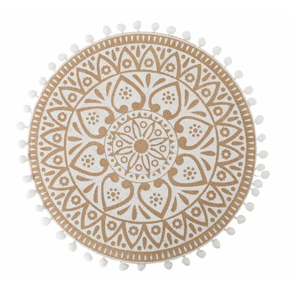 Rund morgenmadsdækkeserviet i jute og 3 hvide dekorationer 12 stk - Cassiode Viadurini