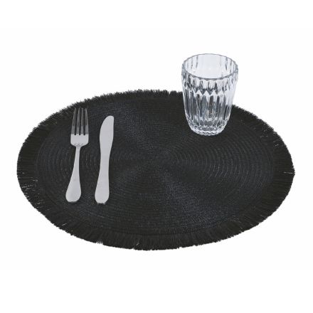 Runde morgenmadsservietter i sort polyester med frynser 12 stk - Saretta Viadurini