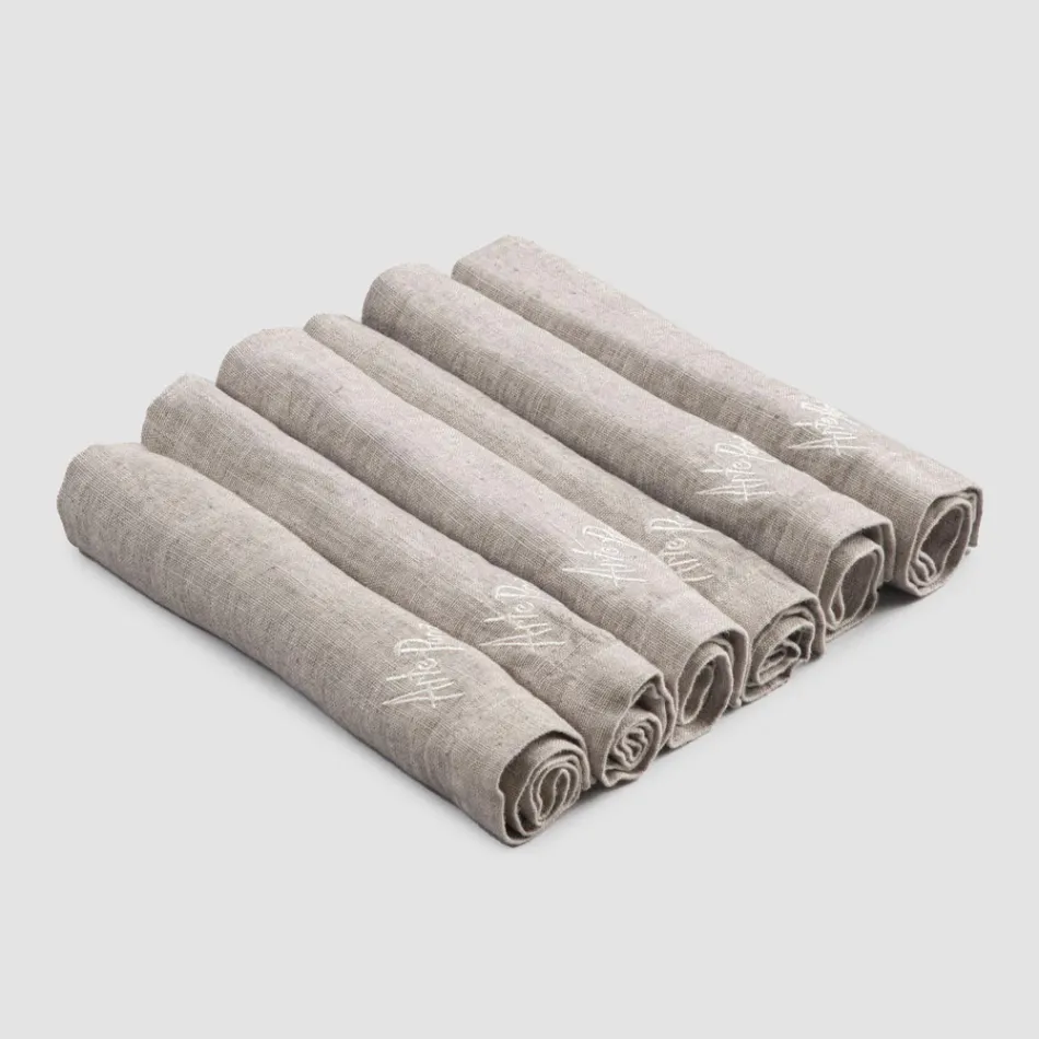 Tunge hørservietter med foldet kant, forskellige farver, 6 stykker - Onestini Viadurini