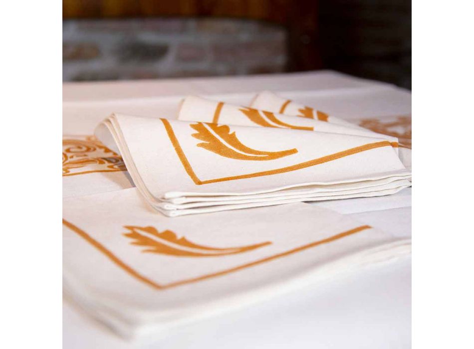 Serviet i blandet linned med håndtryk unikt stykke fremstillet i Italien - mærker Viadurini