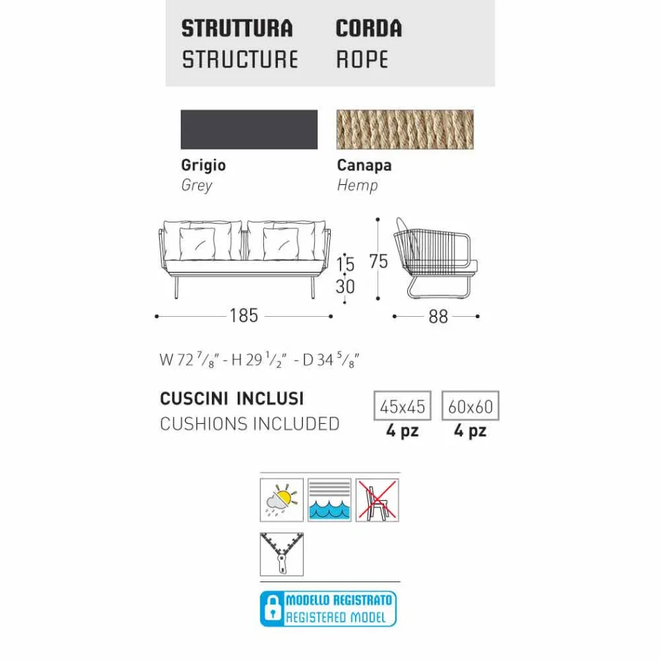 Varaschin Babylon 2-personers sofa med et moderne design Viadurini