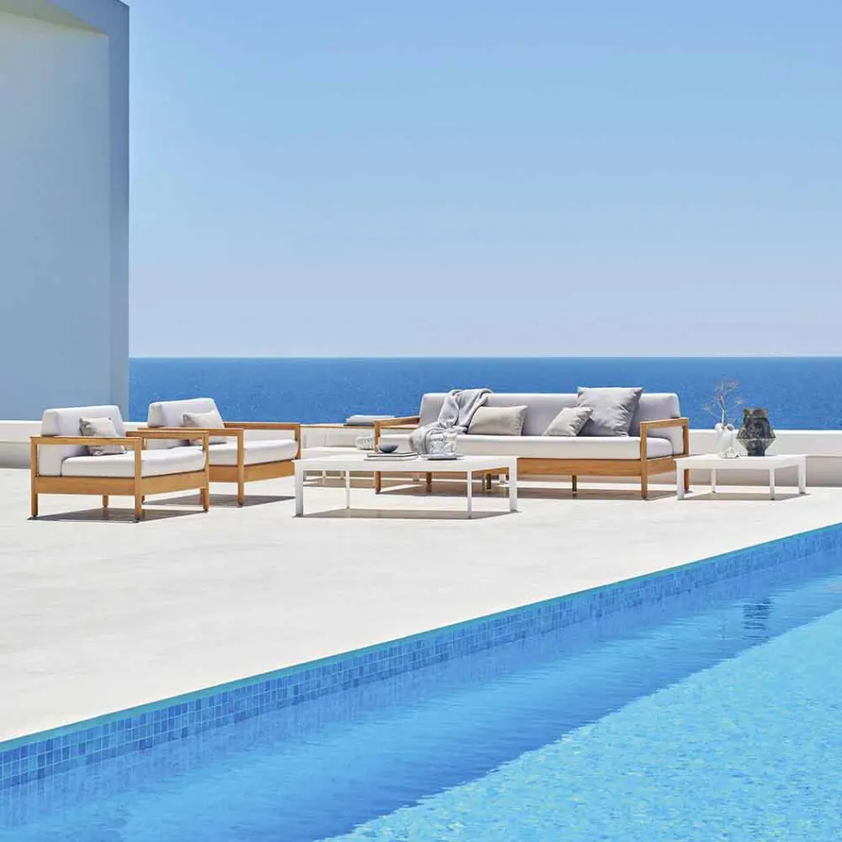 Varaschin Bali moderne 3-sits udendørs sofa i massivt teak træ Viadurini