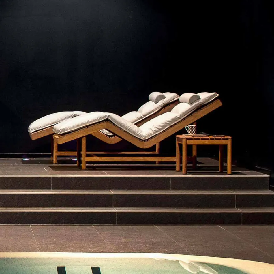 Varaschin Stregkode moderne have seng / indendørs teak Viadurini