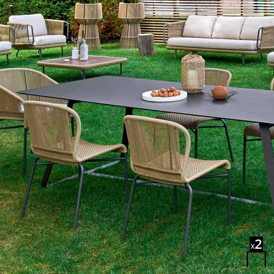 Varaschin Cricket udendørs stol moderne vævet i hånden, 2 stk Viadurini