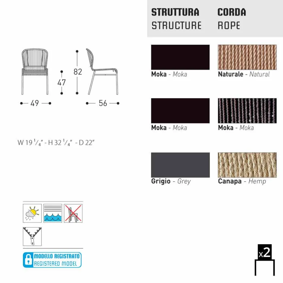 Varaschin Cricket udendørs stol moderne vævet i hånden, 2 stk Viadurini