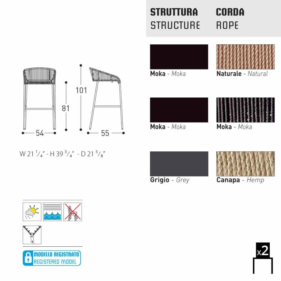 Varaschin Cricket taburet topmoderne havedesign, 2 stk Viadurini