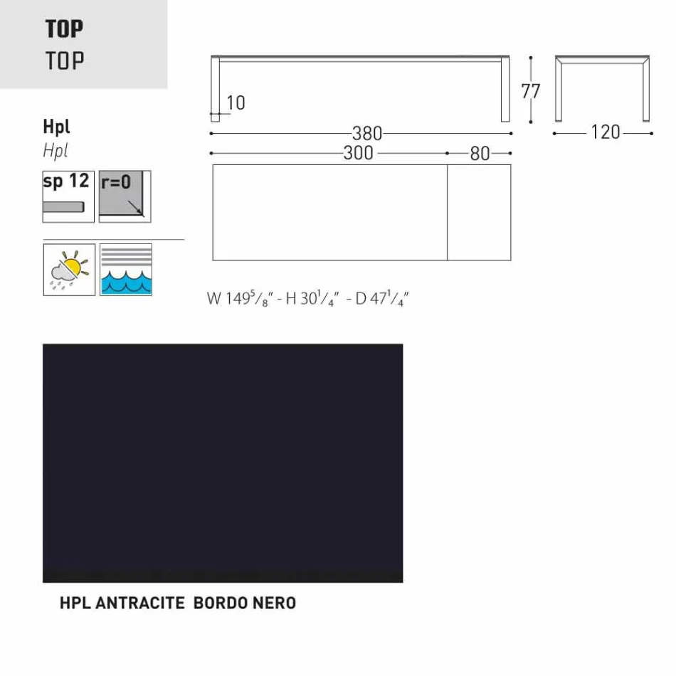 Varaschin Dolmen havebord udvides op til 380 cm Viadurini