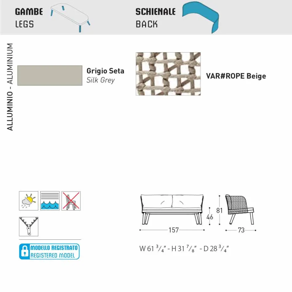 Varaschin Emma moderne to-personers polstrede have sofa Viadurini