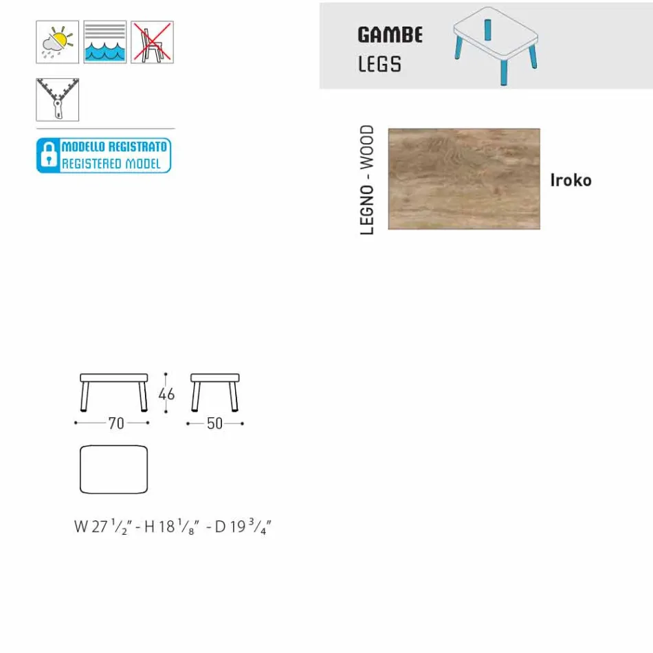 Varaschin Emma design udendørs fodstøtte i polstret stof Viadurini