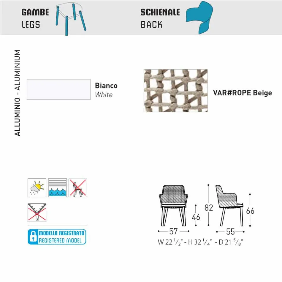 Varaschin Emma polstret udendørs lænestol af moderne design Viadurini