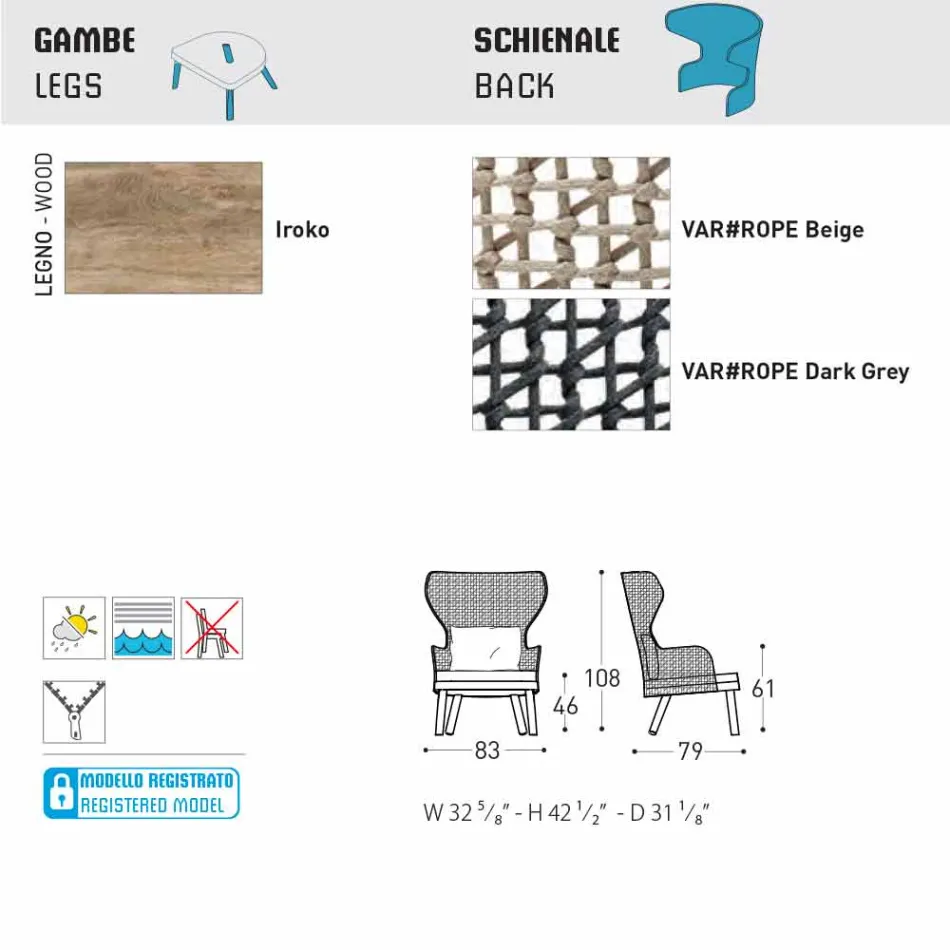 Varaschin Emma polstret udendørs lænestol af moderne design Viadurini