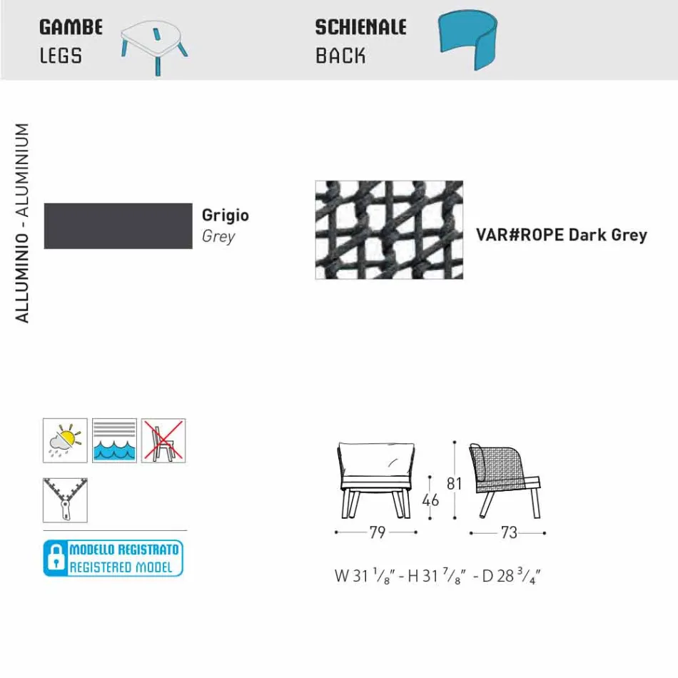 Varaschin Emma udendørs lænestol betrukket med metal og stof Viadurini