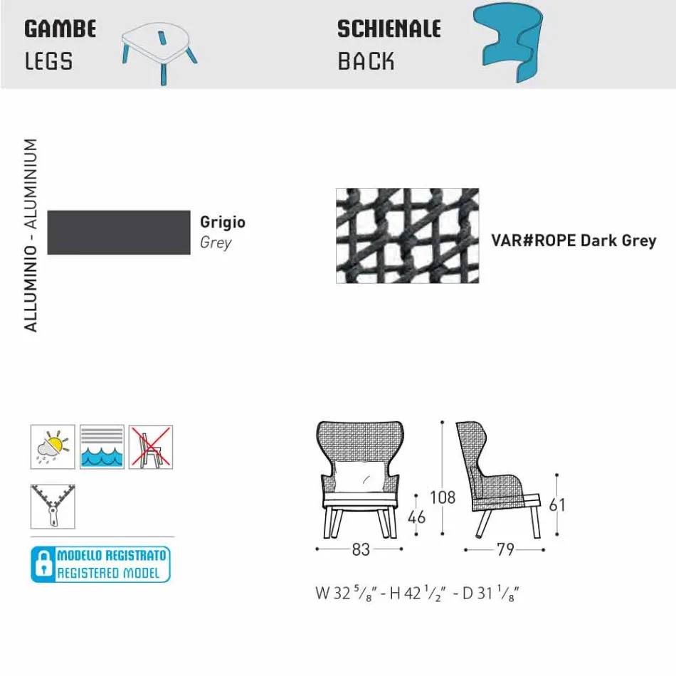 Varaschin Emma moderne udendørs lænestol med stof nakkestøtte Viadurini