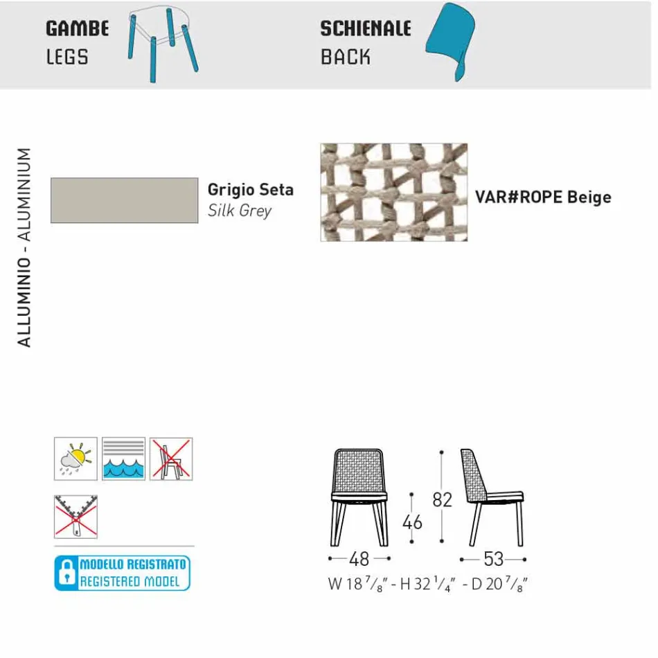 Varaschin Emma design havestole i stof og aluminium Viadurini