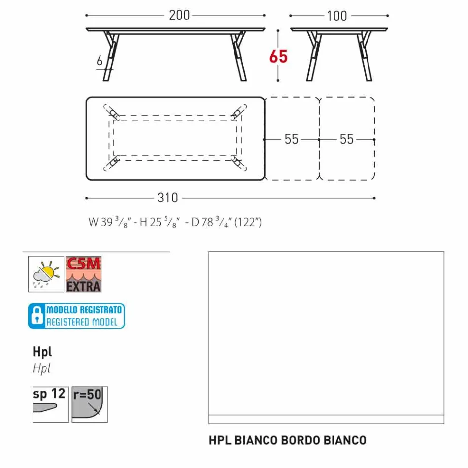 Varaschin Link bord havebord med ben af ​​teaktræ, H65 cm Viadurini