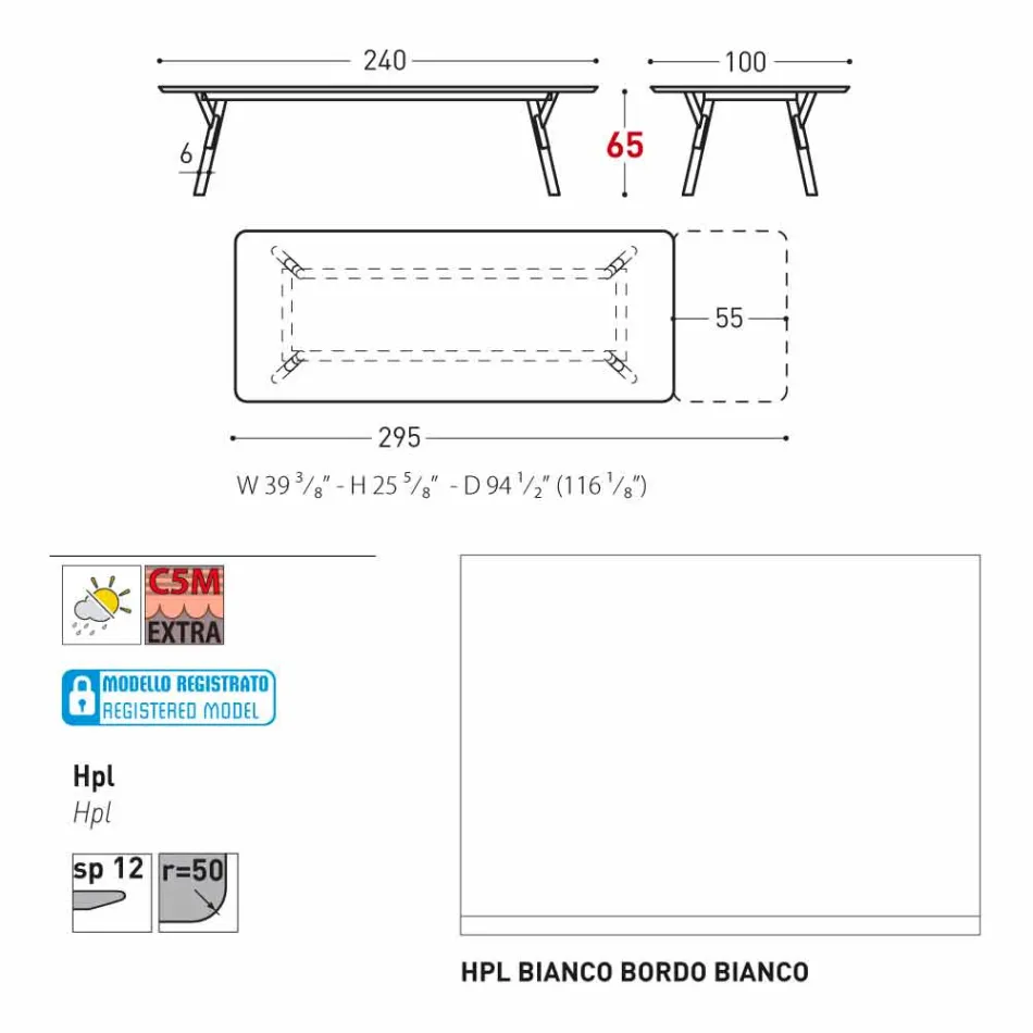 Varaschin Link bord havebord med ben af ​​teaktræ, H65 cm Viadurini