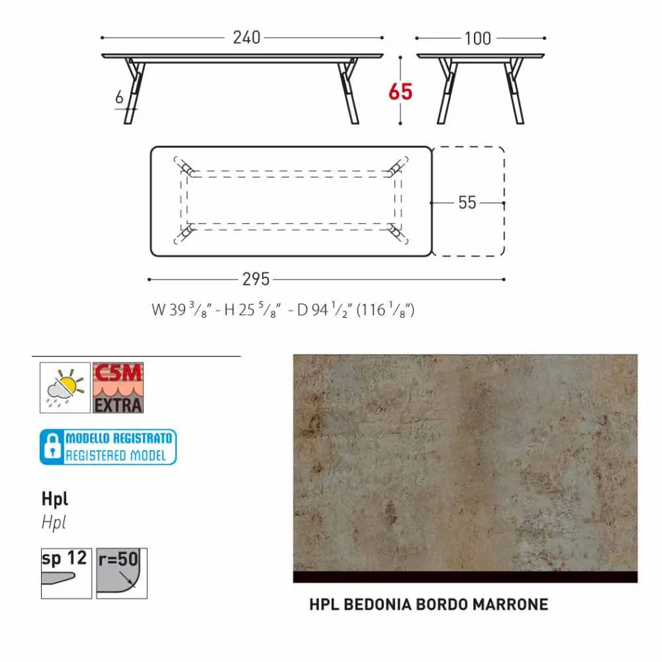 Varaschin Link bord havebord med ben af ​​teaktræ, H65 cm Viadurini