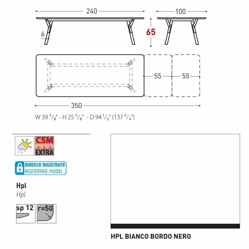 Varaschin Link bord havebord med ben af ​​teaktræ, H65 cm Viadurini