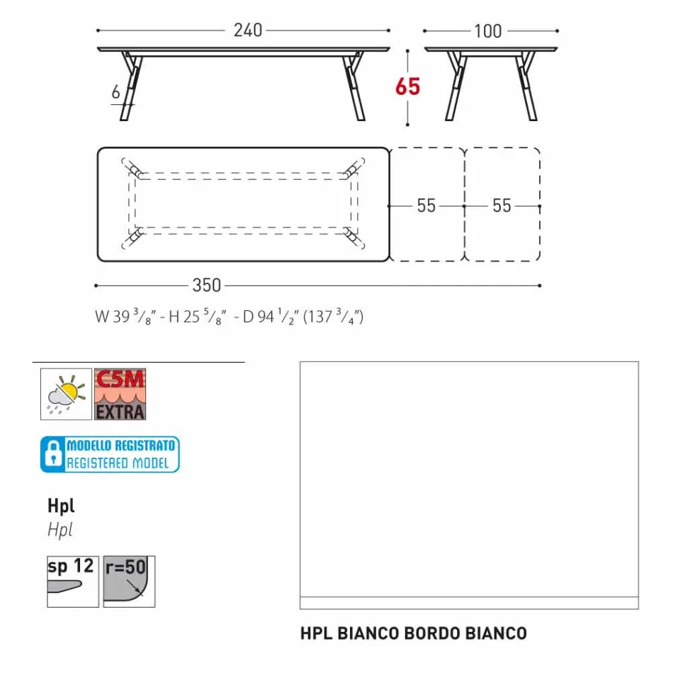 Varaschin Link bord havebord med ben af ​​teaktræ, H65 cm Viadurini