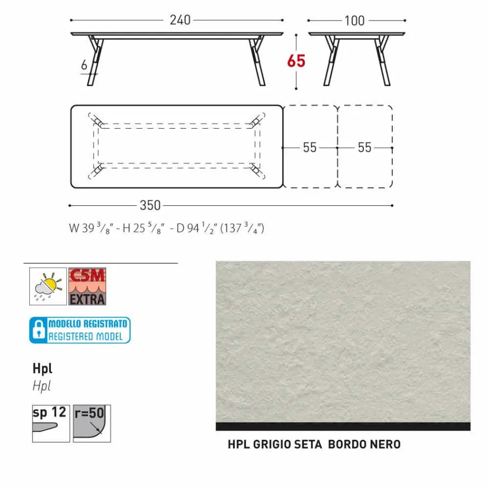 Varaschin Link bord havebord med ben af ​​teaktræ, H65 cm Viadurini