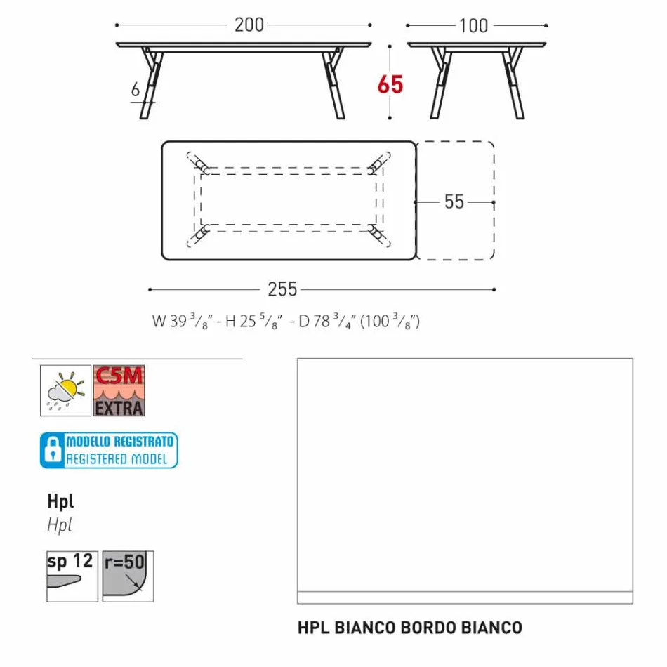 Varaschin Link bord havebord med ben af ​​teaktræ, H65 cm Viadurini