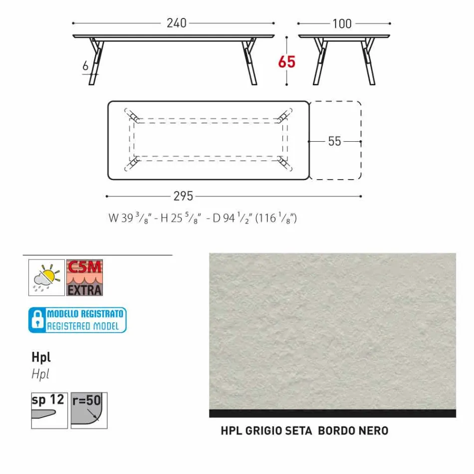 Varaschin Link tabel H 65 cm haven udvides op til 350 cm Viadurini