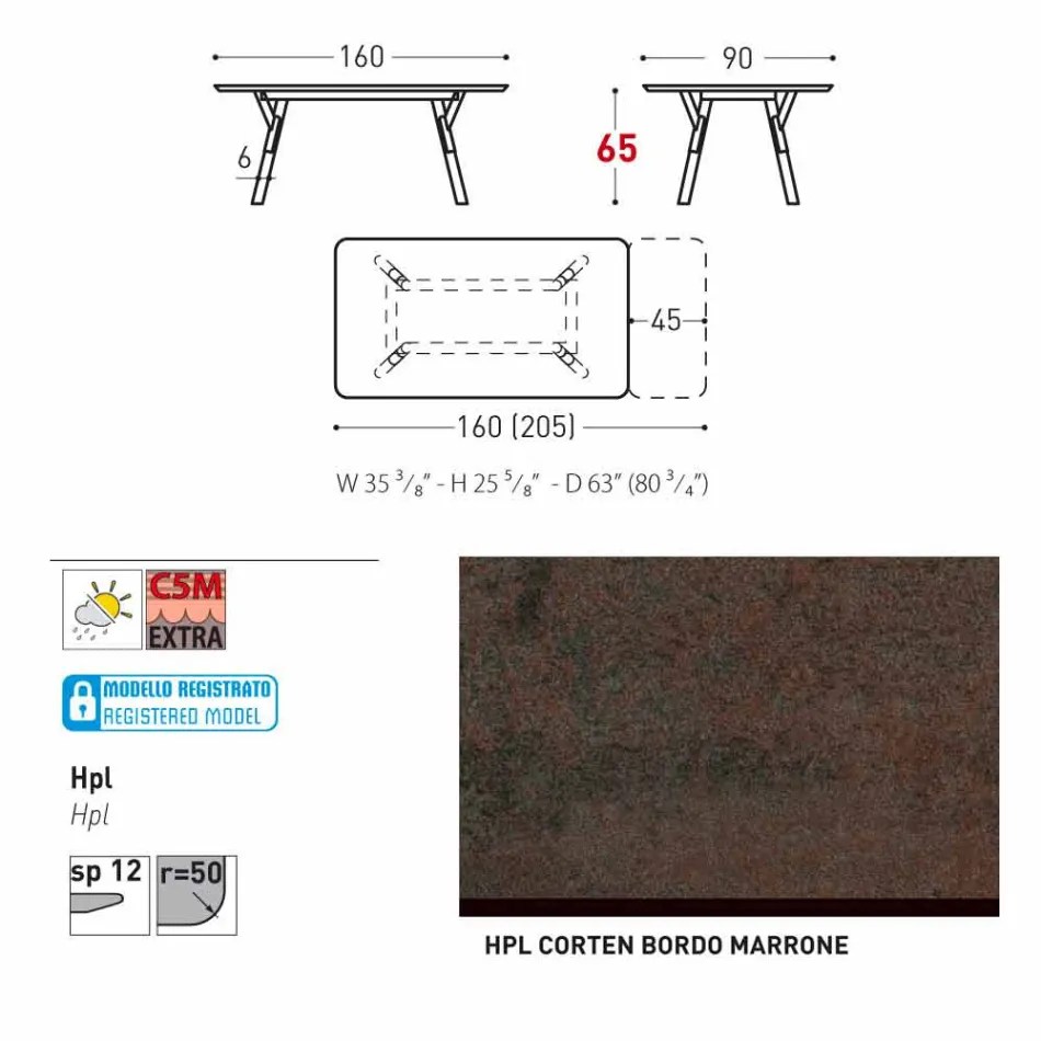 Varaschin Link tabel H 65 cm haven udvides op til 350 cm Viadurini