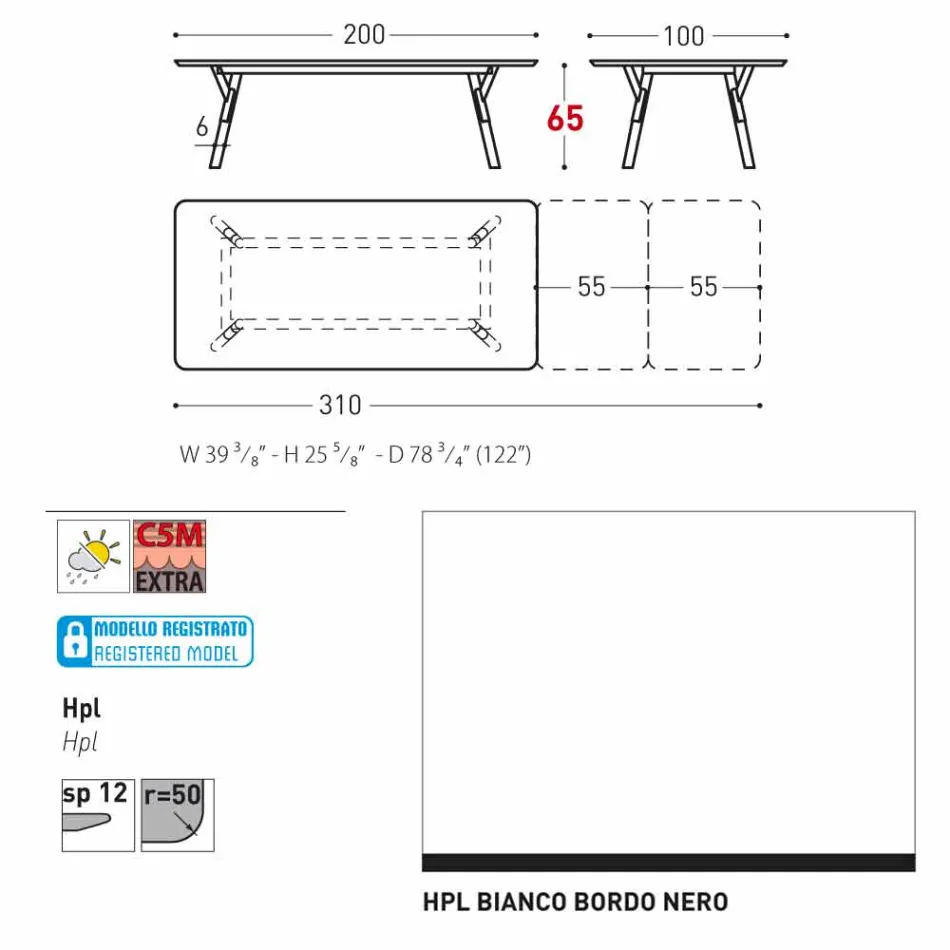 Varaschin Link tabel H 65 cm haven udvides op til 350 cm Viadurini