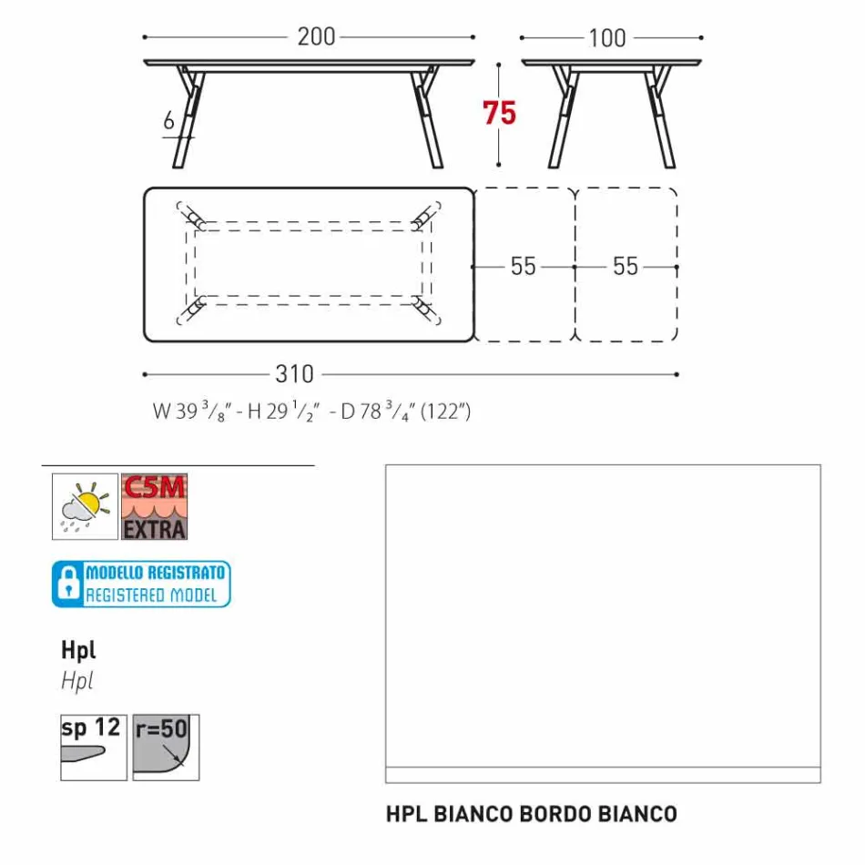 Varaschin Link haven udtræksbord med ben af ​​teaktræ, H75 cm Viadurini