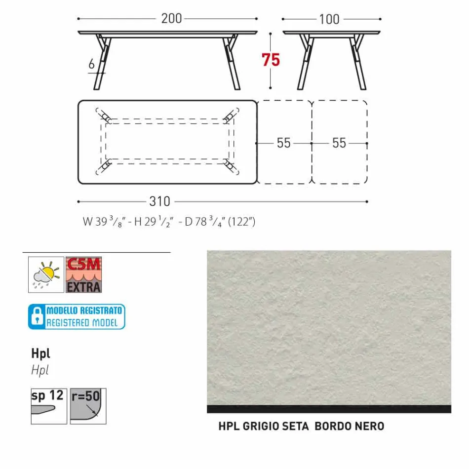 Varaschin Link haven udtræksbord med ben af ​​teaktræ, H75 cm Viadurini