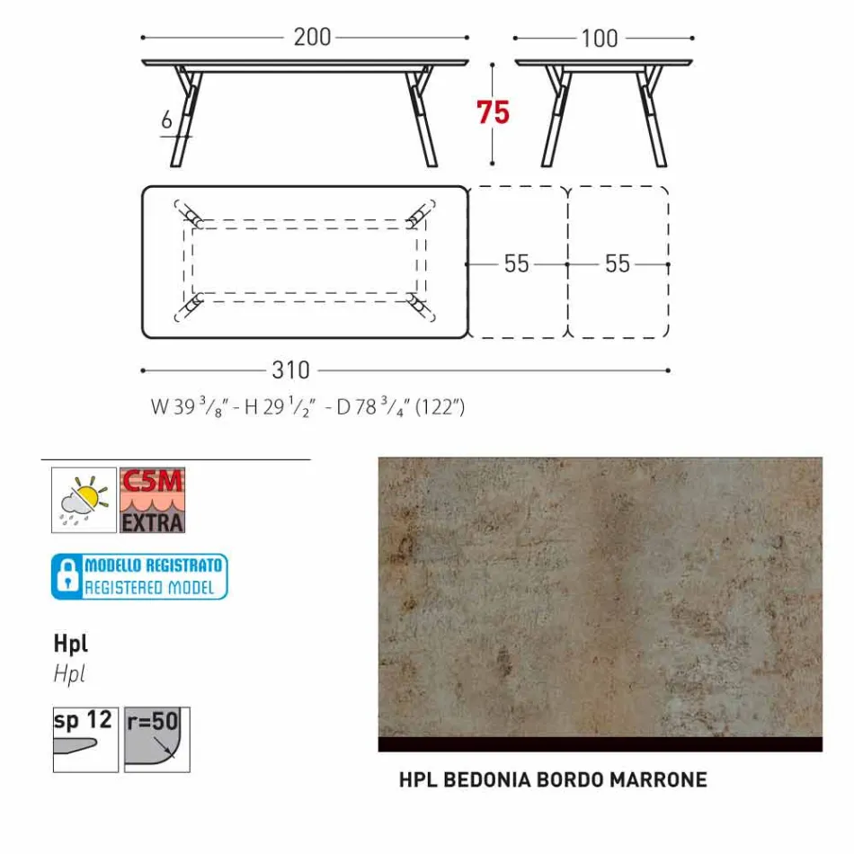 Varaschin Link haven udtræksbord med ben af ​​teaktræ, H75 cm Viadurini