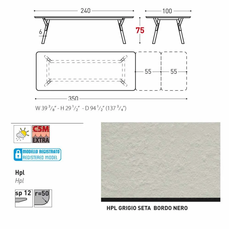 Varaschin Link haven udtræksbord med ben af ​​teaktræ, H75 cm Viadurini
