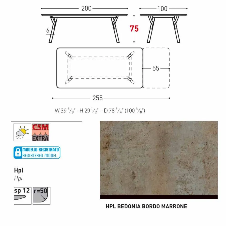 Varaschin Link haven udtræksbord med ben af ​​teaktræ, H75 cm Viadurini
