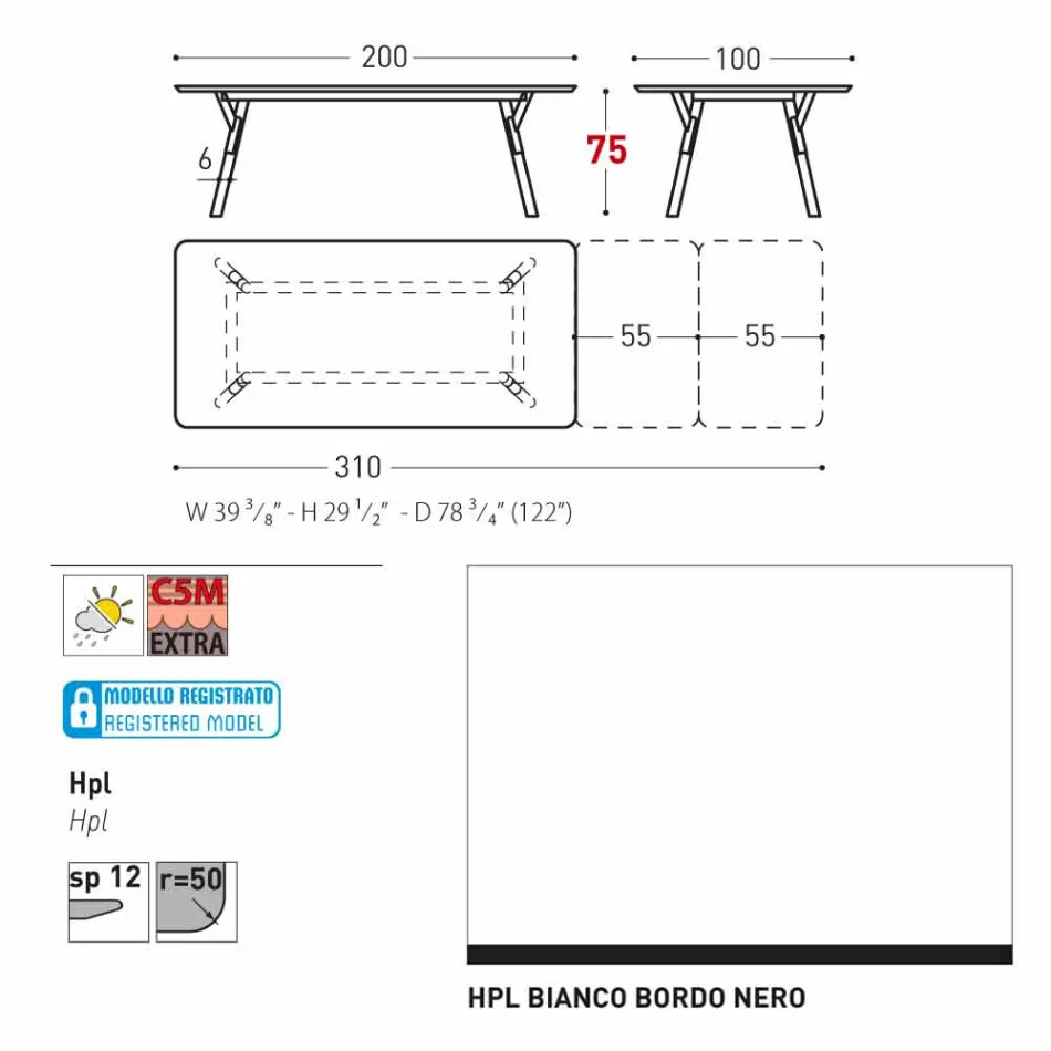 Varaschin Link haven udtræksbord med ben af ​​teaktræ, H75 cm Viadurini
