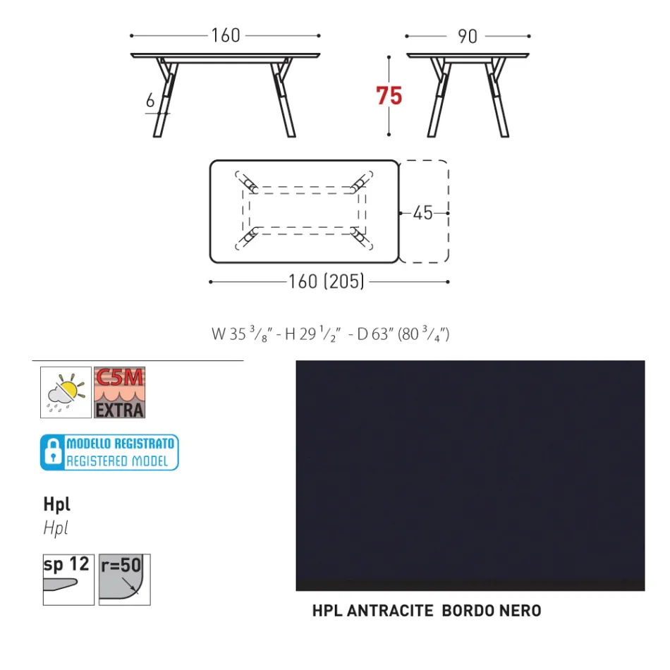 Varaschin Link moderne design udtrækbart havebord, H 73,2 cm Viadurini