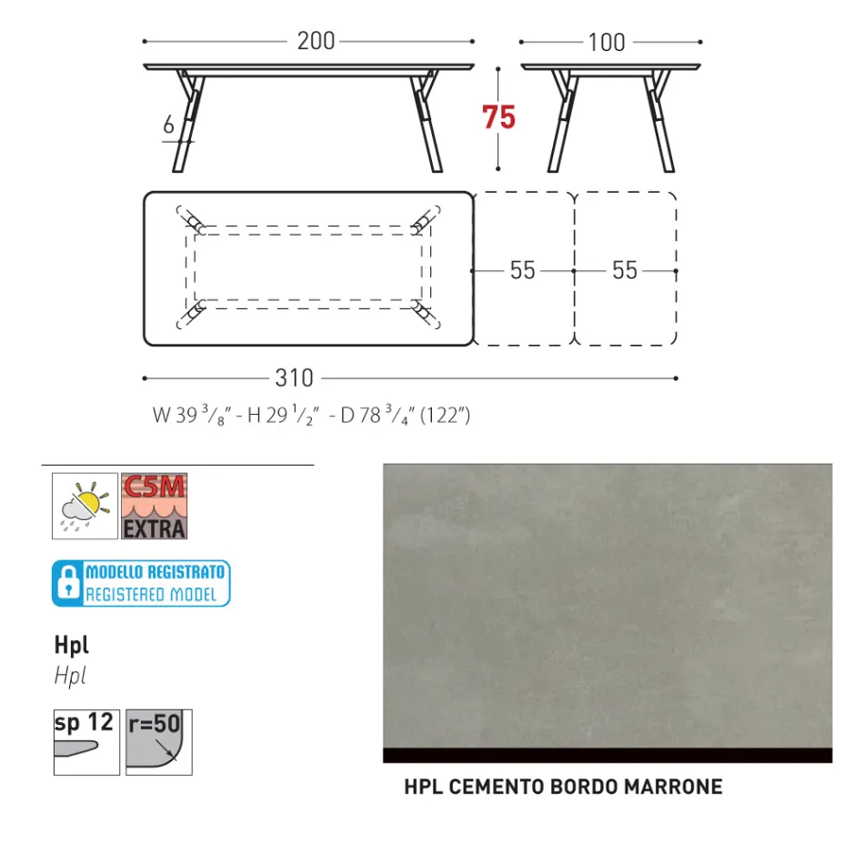 Varaschin Link moderne design udtrækbart havebord, H 73,2 cm Viadurini