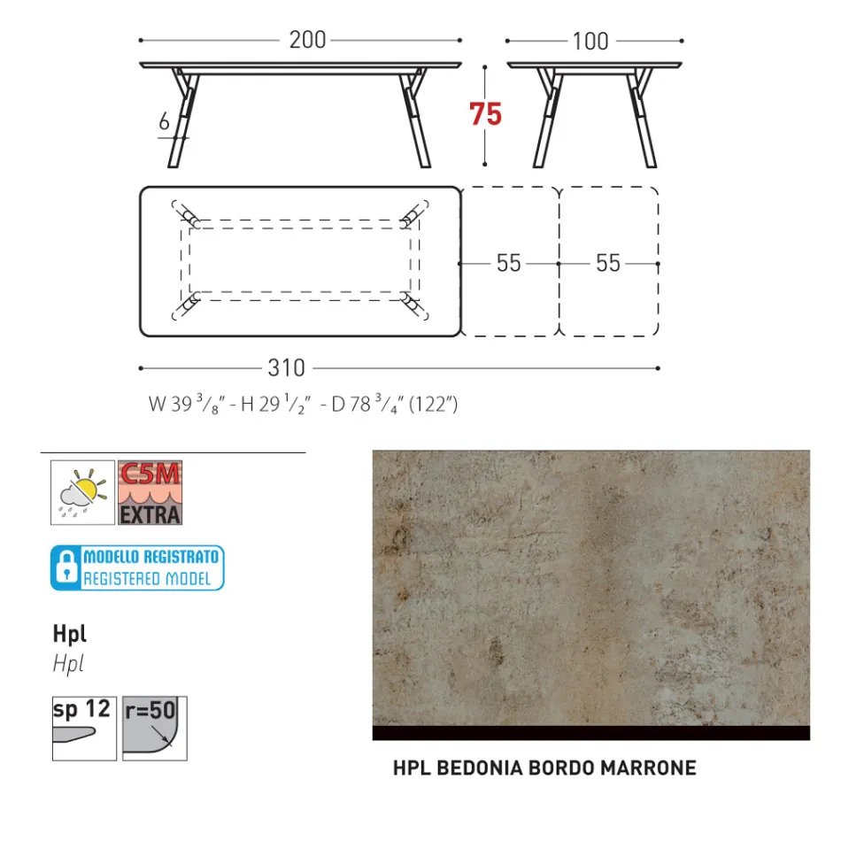 Varaschin Link moderne design udtrækbart havebord, H 73,2 cm Viadurini