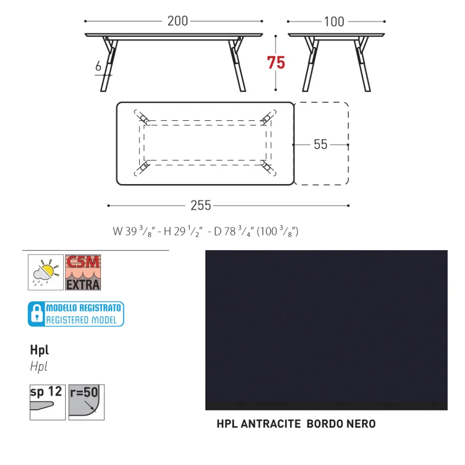 Varaschin Link moderne design udtrækbart havebord, H 73,2 cm Viadurini