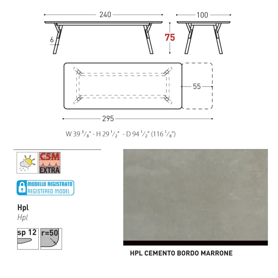 Varaschin Link moderne design udtrækbart havebord, H 73,2 cm Viadurini