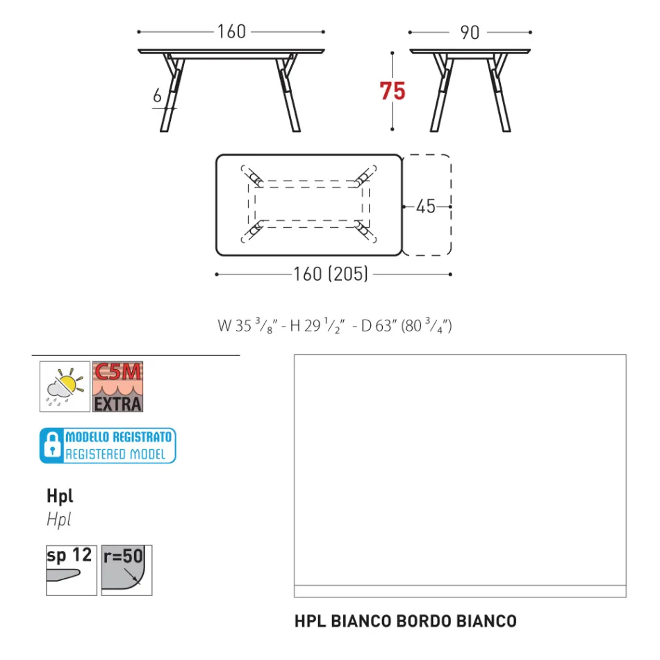 Varaschin Link moderne design udtrækbart havebord, H 73,2 cm Viadurini