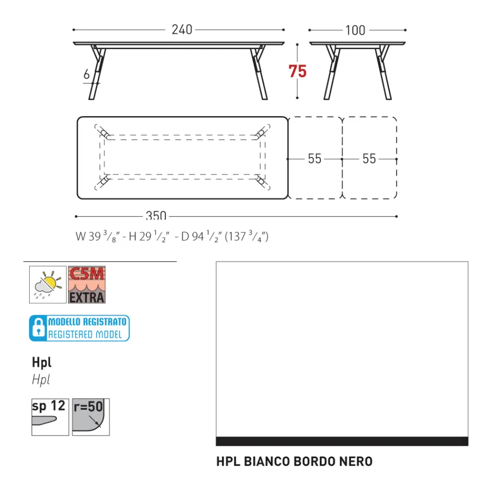 Varaschin Link moderne design udtrækbart havebord, H 73,2 cm Viadurini