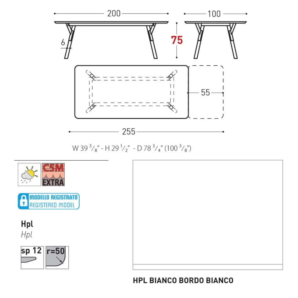 Varaschin Link moderne design udtrækbart havebord, H 73,2 cm Viadurini