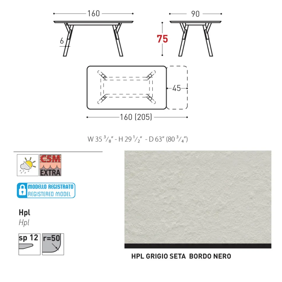 Varaschin Link moderne design udtrækbart havebord, H 73,2 cm Viadurini