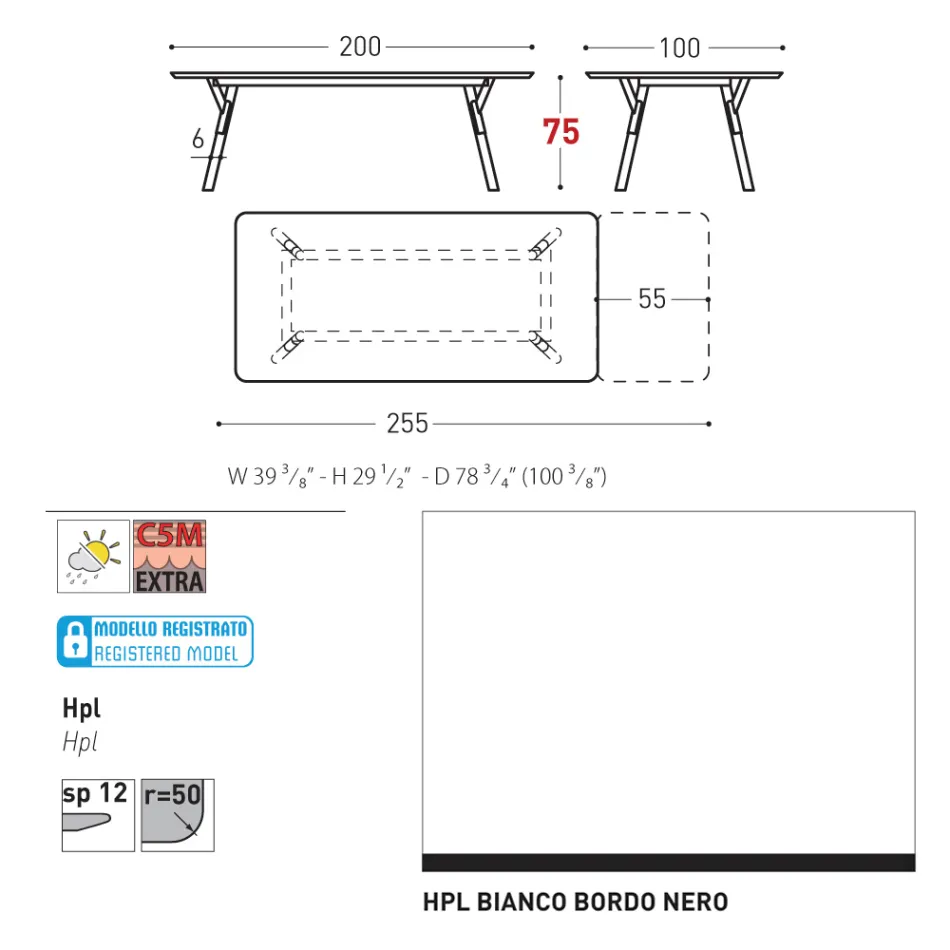 Varaschin Link moderne design udtrækbart havebord, H 73,2 cm Viadurini