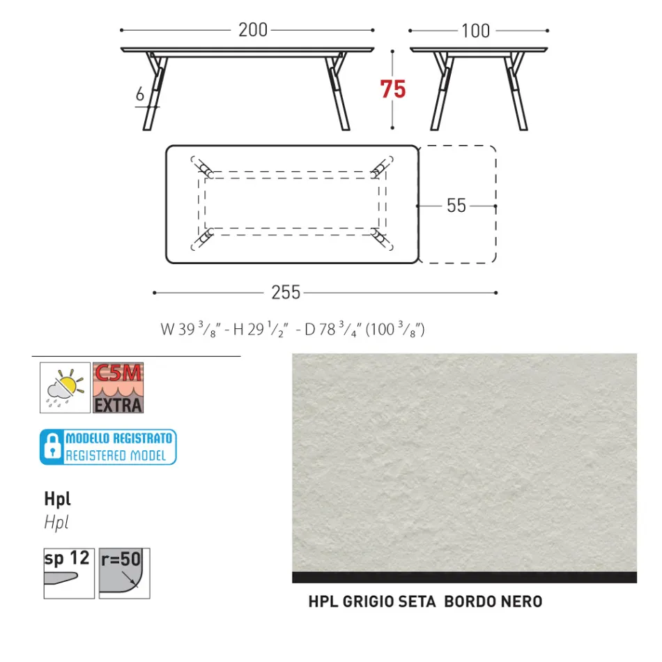 Varaschin Link moderne design udtrækbart havebord, H 73,2 cm Viadurini