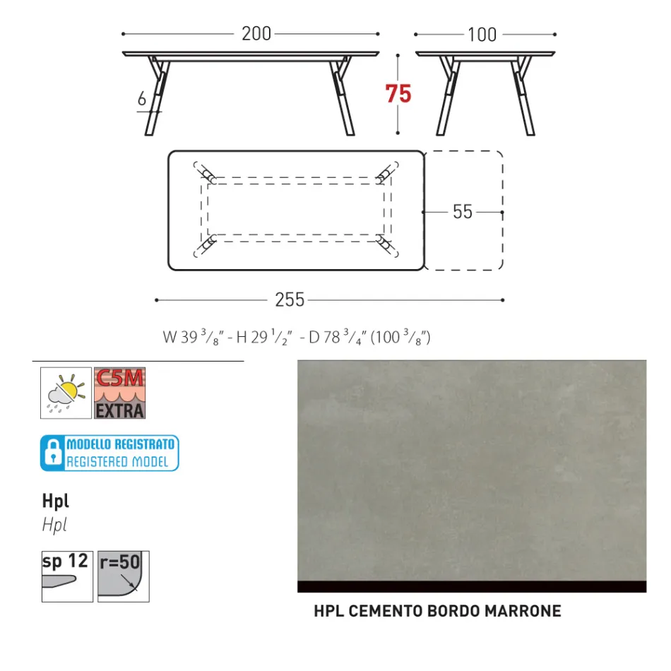 Varaschin Link moderne design udtrækbart havebord, H 73,2 cm Viadurini