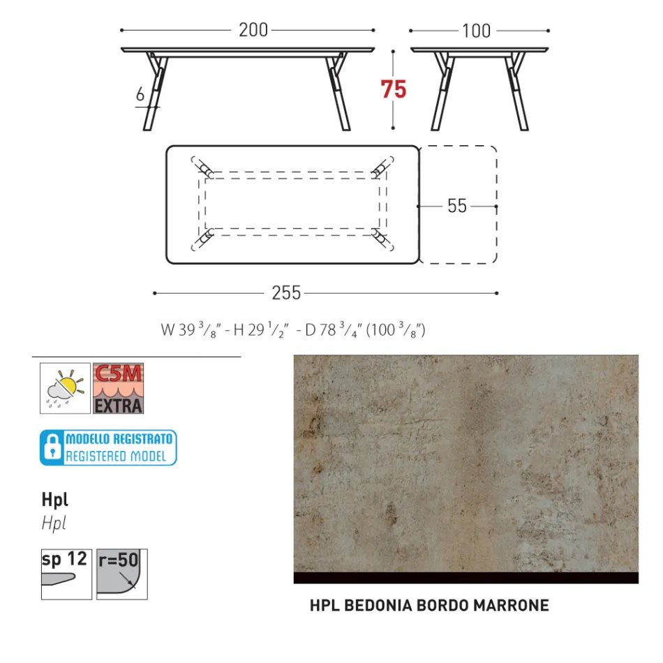 Varaschin Link moderne design udtrækbart havebord, H 73,2 cm Viadurini